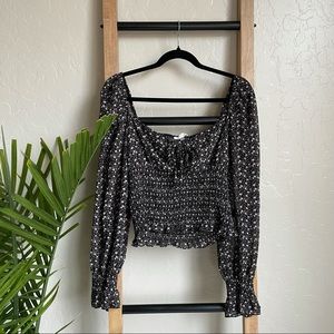 NWT Blush BJ Floral Smocked Boho Flowy Sleeve Crop Top Blouse